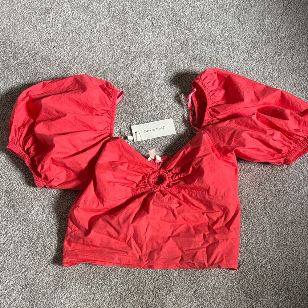 Never worn - Vibrant Coral Puff Sleeve Blouse